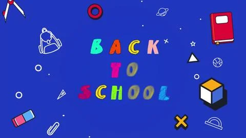 Educational Back to School animated blue background with science and educational 스톡 일러스트