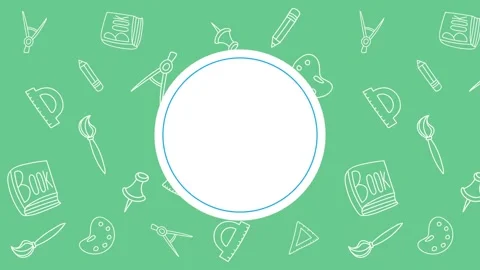 Educational background with school supplies doodles on green board and cent.. Stock Footage 334534234