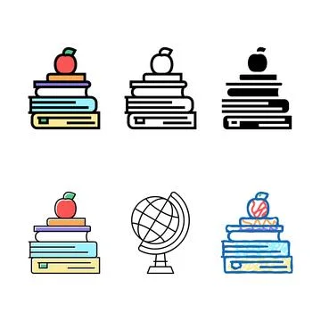 Educational books and apple color edition icon vector 库存插图