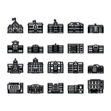 Educational building architecture icons set for learning Ilustración de archivo