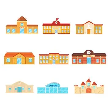 Educational Buildings Flat Design Pack Ilustración de archivo
