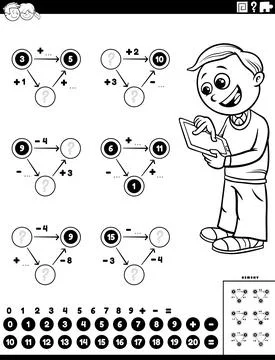 Educational calculation task worksheet page Illustrazione stock