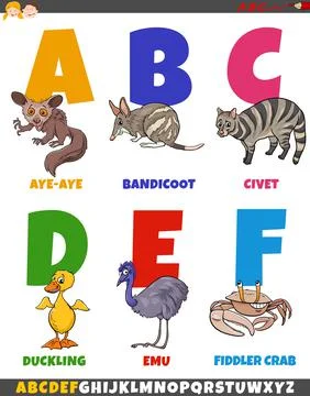 Educational cartoon alphabet collection with comic animals Stock Illustration