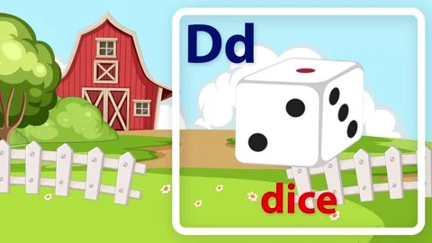 Educational Cartoon Animation of Letter D and Dice on Farm Background Stock Footage 342218251