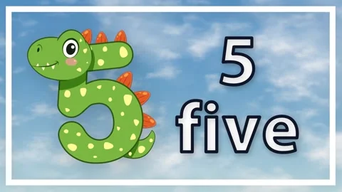 Educational Cartoon Animation of Number Five with Dinosaur Character Stock Footage 345120929