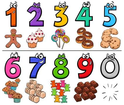 Educational cartoon numbers set with sweets Cartoon Illustration of Educat... Stock Photos