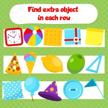 Educational children game. What does not fit logic game. Find odd one, extra Stock Illustration