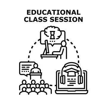 Educational class session with online learning and group study 库存插图