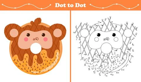 Educational coloring page with dot to dot puzzle for kids with monkey shape s Stock Illustration