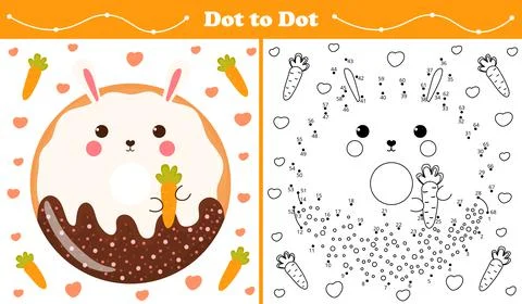 Educational coloring page with dot to dot puzzle for kids with bunny or rabbit Stock Illustration