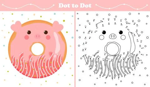 Educational coloring page with dot to dot puzzle for kids with pig or piglet Stock Illustration