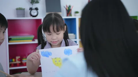 Educational concept of 4k Resolution. Kindergarten children are explaining .. Stock Footage 232891194
