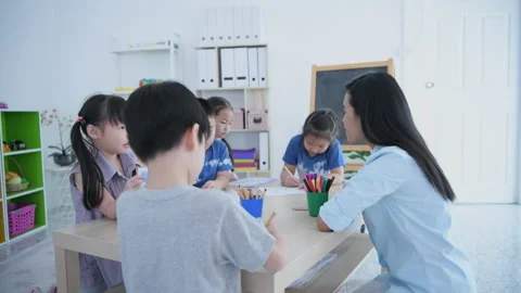 Educational concept of 4k Resolution. Kindergarten children drawing fun in .. Stock Footage 232892160