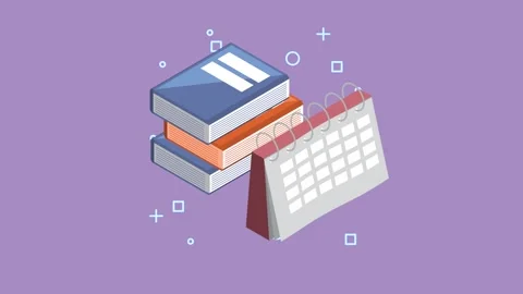 Educational concept animation featuring a stack of books and a desk calenda.. Stock Footage 338316175