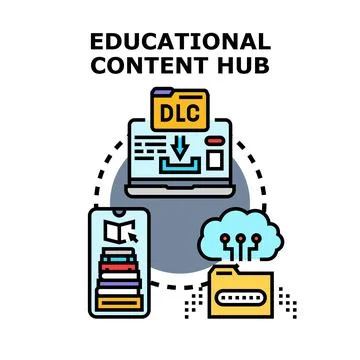 Educational content hub concept connecting digital learning resources Illustrazione stock