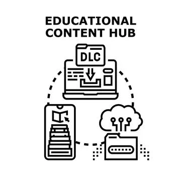 Educational content hub concept connecting digital learning resources Stock Illustration