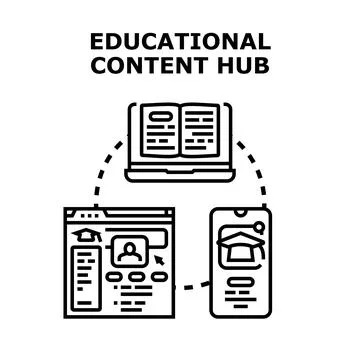 Educational content hub connecting learning resources across digital platform Stock Illustration