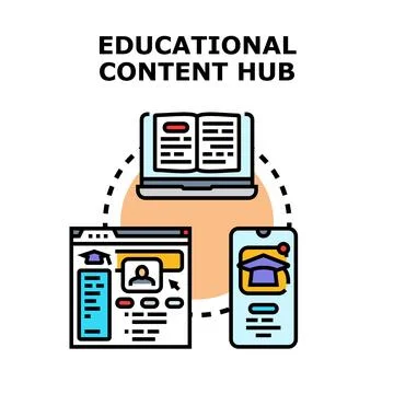 Educational content hub connecting learning resources across digital platform Stock Illustration
