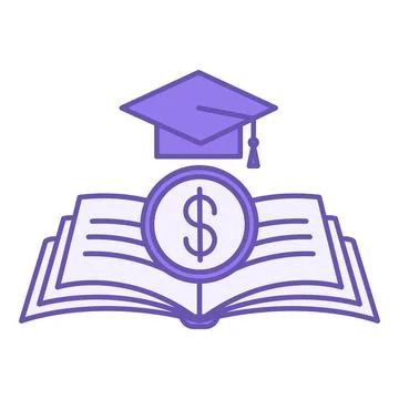 Educational Cost Color Icon. Vector Icon of Open Book, Graduation Hat, and .. Stock Illustration