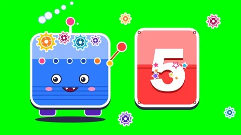 Educational Countdown Video Featuring a Cute Cartoon Robot Stock Footage 348191766
