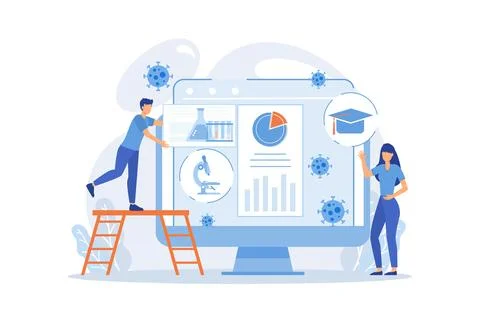 Educational courses software for home-schooling during covid-2019 pandemic .. Illustrazione stock