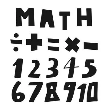 Educational design for kids. Math. Set of symbols, numbers. 1- 10. Hand dra.. Stock Illustration