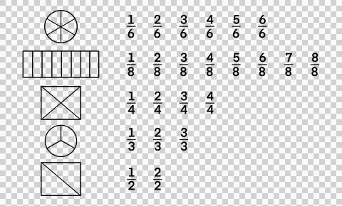 Educational designed to teach fractions, featuring five simple shapes Stock Illustration