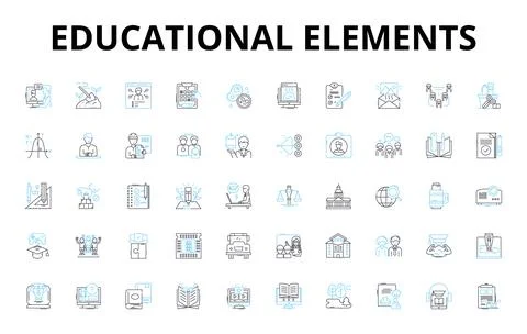 Educational elements linear icons set. Curriculum, Lesson plans, Assessments Illustrazione stock