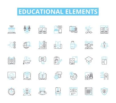 Educational elements linear icons set. Curriculum, Lesson plans, Assessments Illustrazione stock