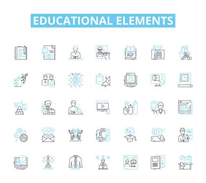 Educational elements linear icons set. Curriculum, Lesson plans, Assessments Illustrazione stock