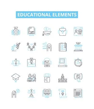 Educational elements vector line icons set. learning, instruction, knowledge Illustrazione stock
