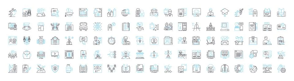 Educational elements vector line icons set. learning, instruction, knowledge Stock Illustration