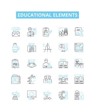 Educational elements vector line icons set. learning, instruction, knowledge Stock Illustration