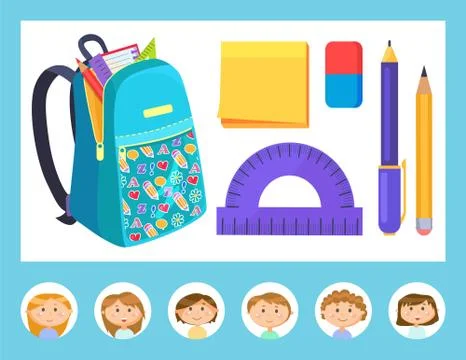 Educational Equipment, Backpack and Office Vector 스톡 일러스트