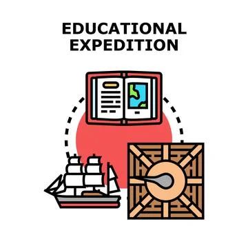 Educational expedition planning historical discovery journey concept Stock Illustration