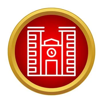 Educational facility building icon on red circle Ilustración de archivo