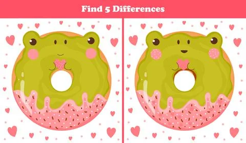 Educational find five differences puzzle for kids with cute animal donut - fr Stock Illustration