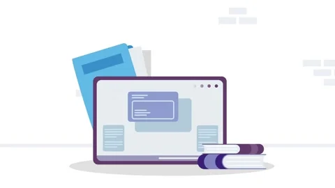 Educational flat animation featuring tablet screen with blue folders and st.. Video stock 338312487
