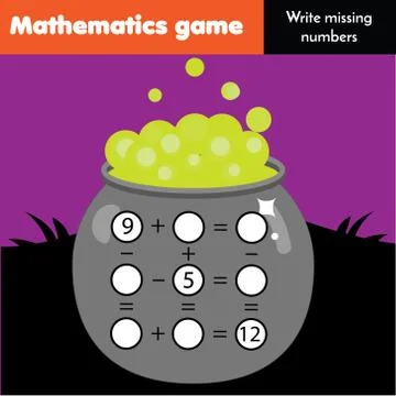 Educational game for children. Complete equations. Study Subtraction and addi Stock-Illustration