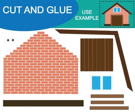 Educational game for children. Create the image of shed (building) using scis Ilustración de archivo