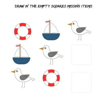 Educational game for children draw missing items Stock Illustration
