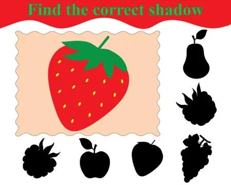 Educational game for children. Find the correct shadow of strawberry. Vector  库存插图