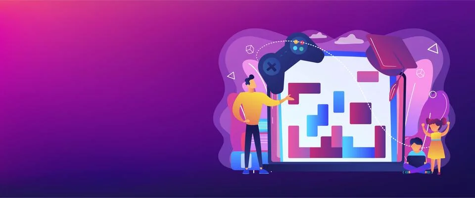 Educational game concept banner header Stock Illustration