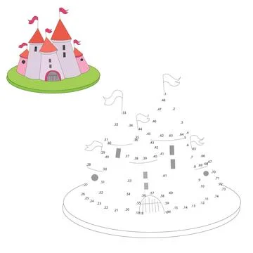 Educational game connect the dots to draw cartoon Stock Illustration