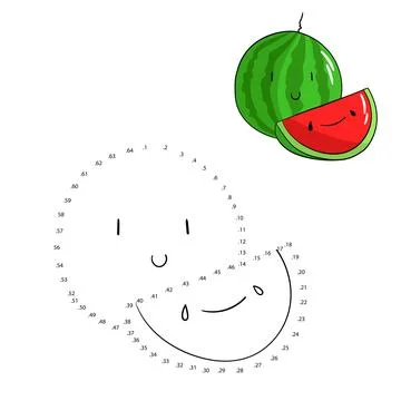 Educational game connect dots draw watermelon Stock Illustration