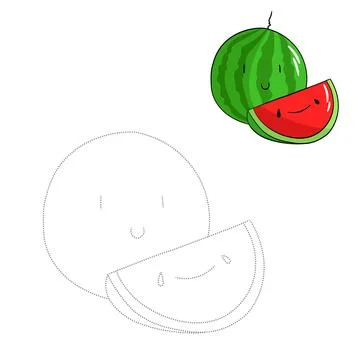 Educational game connect dots draw watermelon Stock Illustration