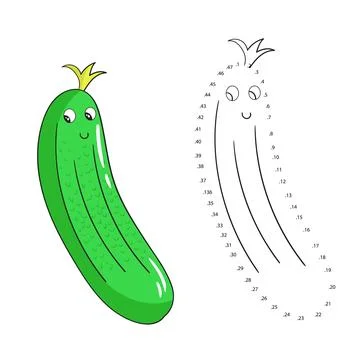 Educational game connect dots draw cucumber vector Stock Illustration