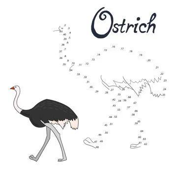 Educational game connect dots draw ostrich bird Illustrazione stock