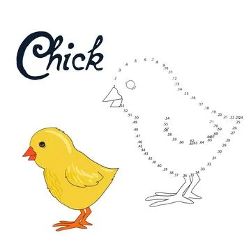 Educational game connect dots to draw chick bird Stock Illustration