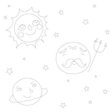Educational game connect the dots to draw planets Stock Illustration